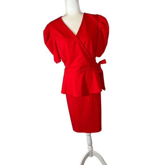 Vintage Klaxons 3xl plus 80s retro red peplum pencil dress - Picture 1 of 8